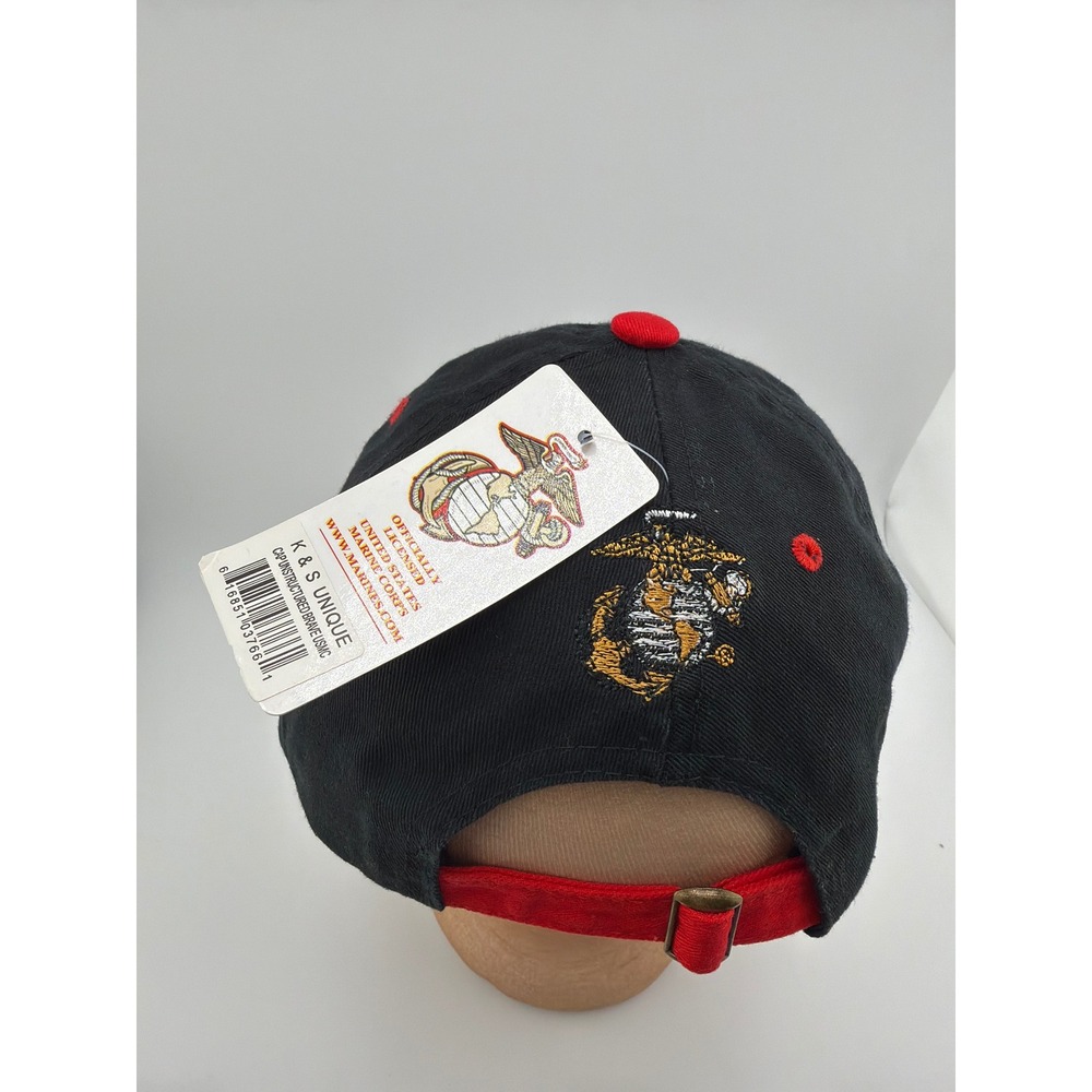 K&S Unique USMC Marines Hat NWT Black Red Embroidered '75 Adjustable Cap